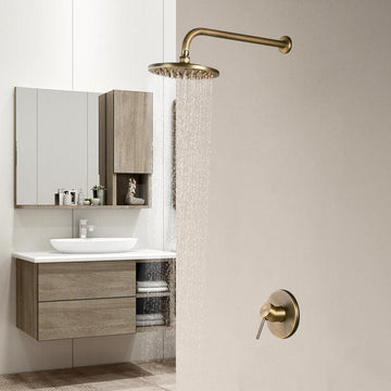 Brewst Round Rain Showerhead Only Wall Mount Shower System in Antique Brass Solid Brass